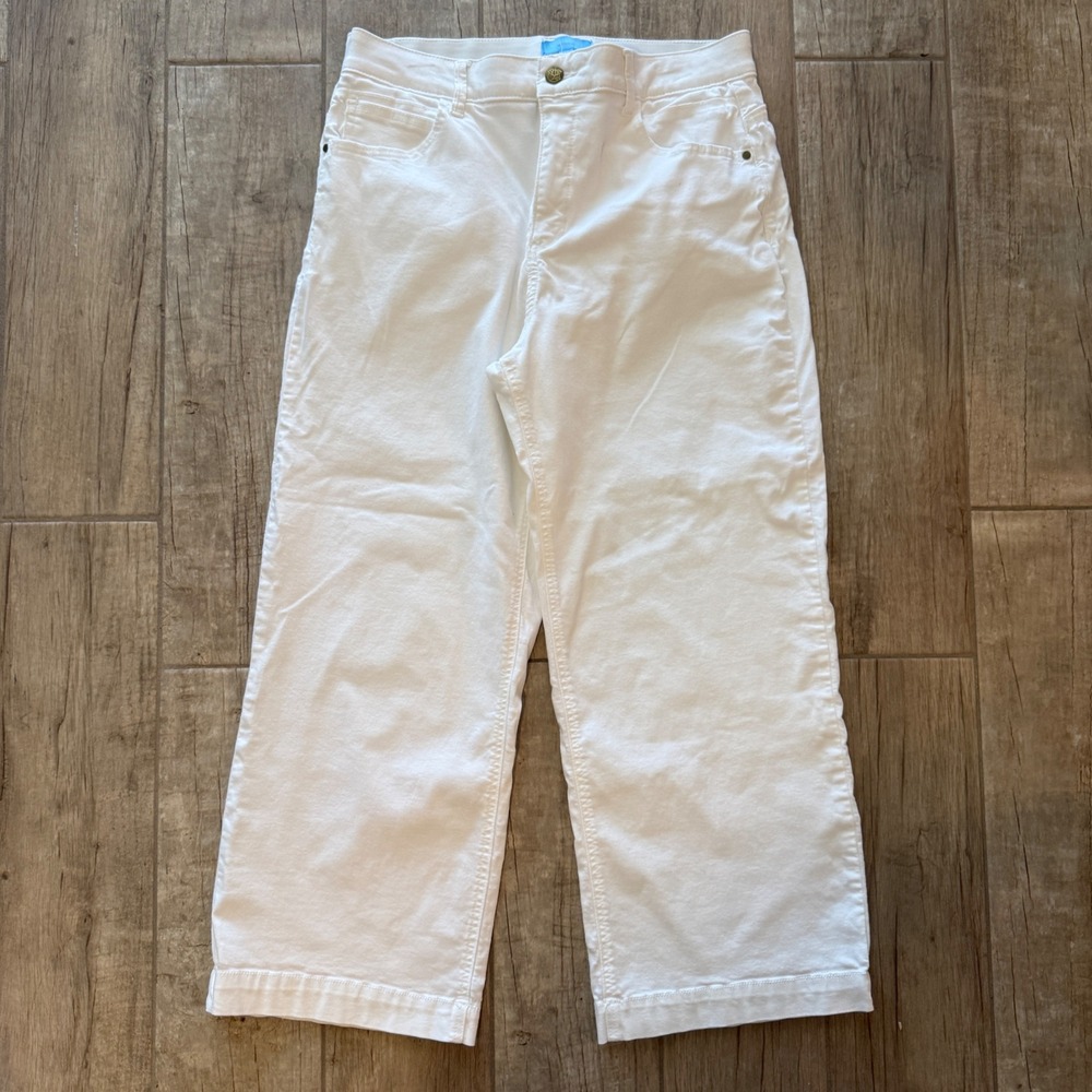 Draper James RSVP Womens White Wide Leg Crop Pants High Rise Size 14‎ Stretch